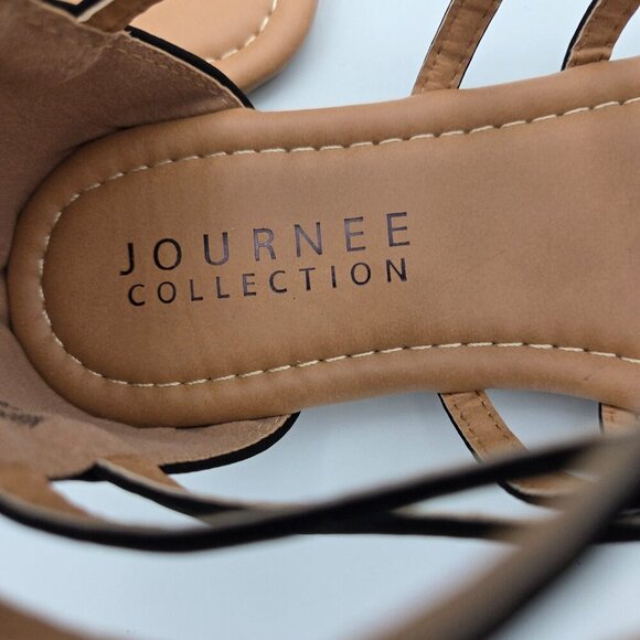 Journee Collection  8.5 Black Suede Flat Open Toed Sandal w/Zipper Back. - Picture 3 of 5